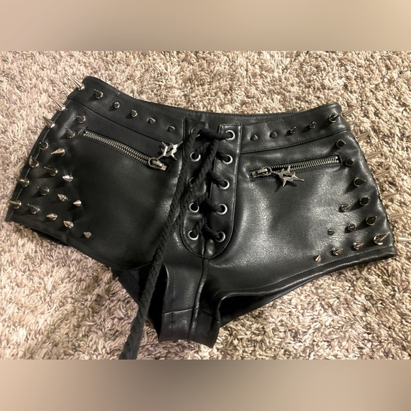 Dolls Kill Pants - Black studded spiked- Darker Waves (sample) shorty shorts